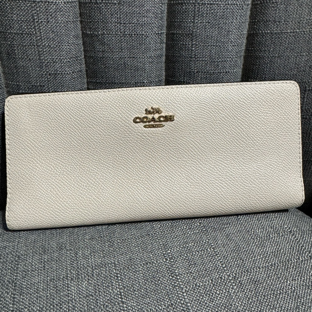 Coach White Gold Logo Slim Wallet